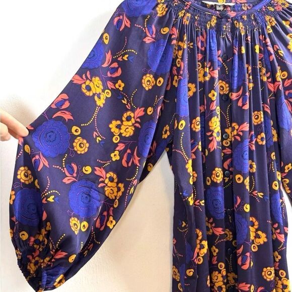 Tucker Women's Half Sleeve Silk Button Up Shirt Dress Purple Paisley Floral - Picture 6 of 10